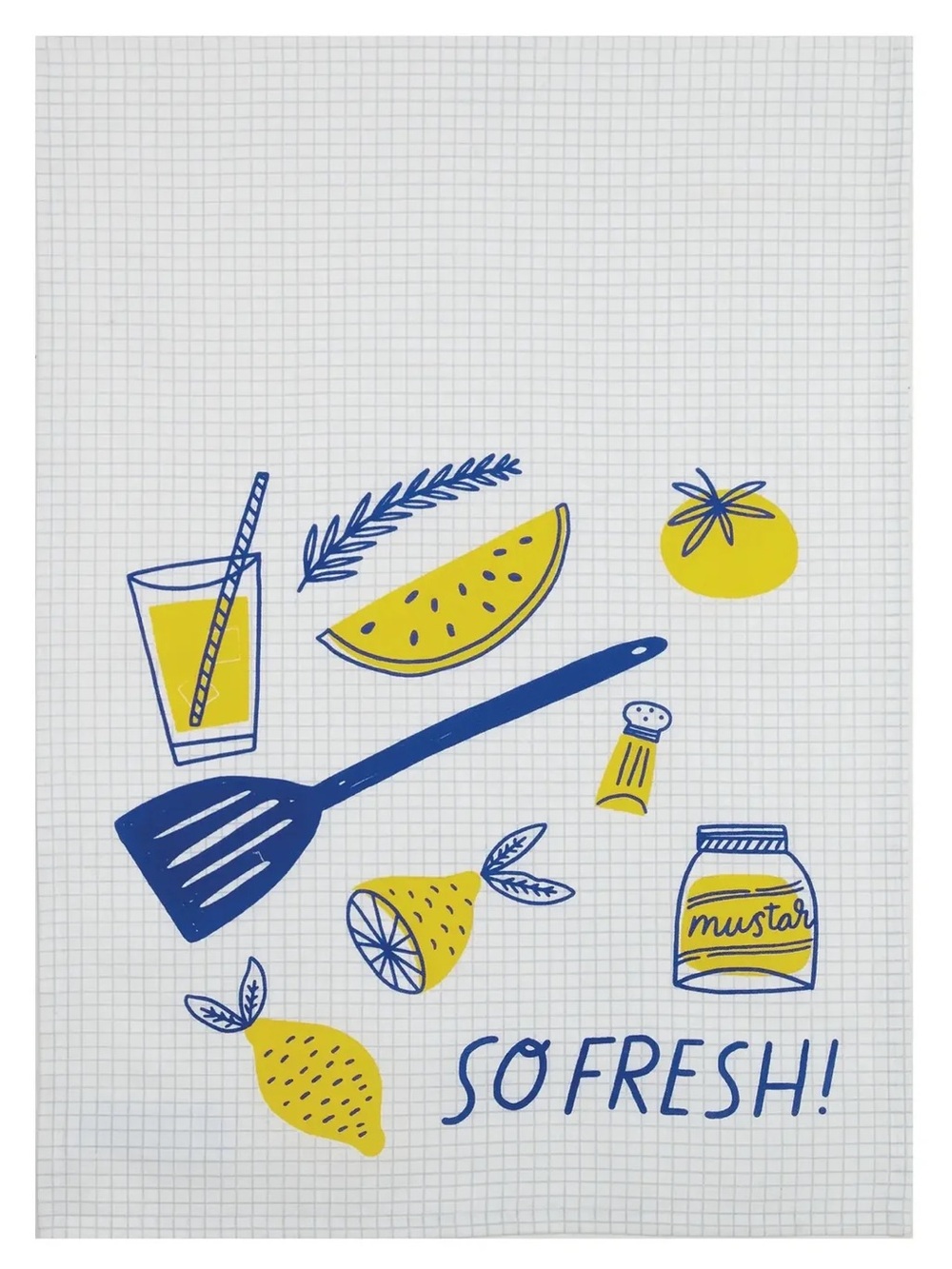 Blue & Yellow 'So Fresh' Kitchen Tea Towel Set of 2